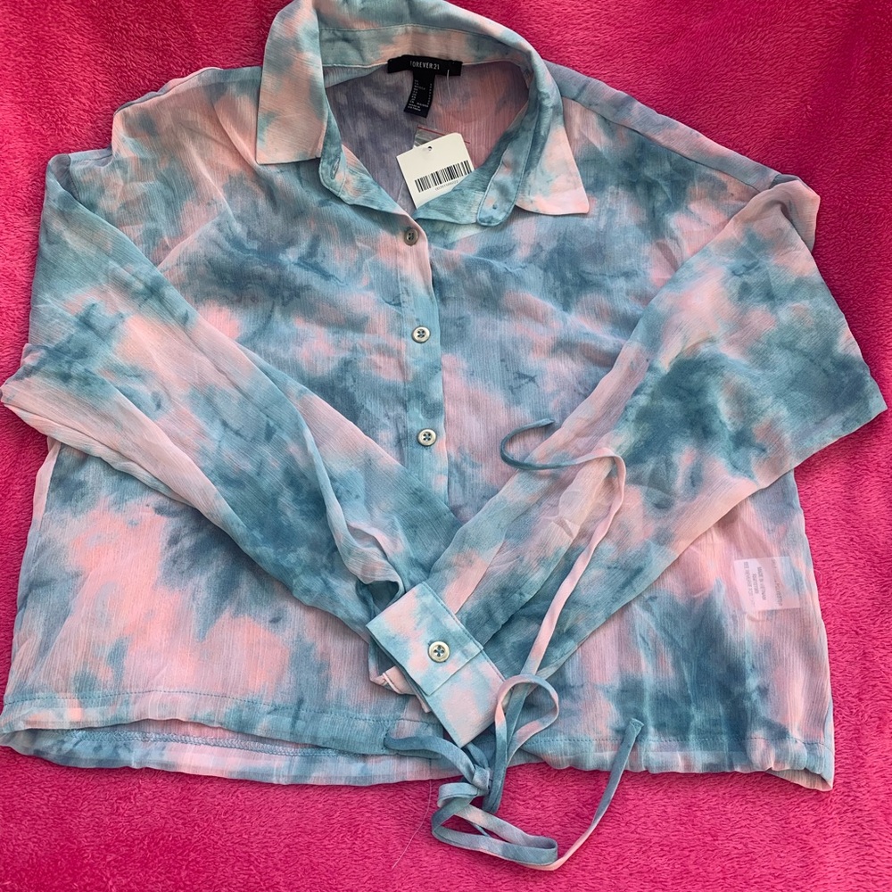 Forever 21 Pink and Blue Tie-Dye Blouse